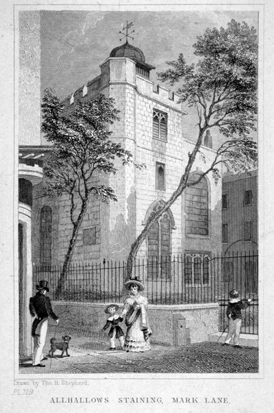チャーチ オブ オール ハロウズ 染色、ロンドン、1829 年 作： Thomas Hosmer Shepherd