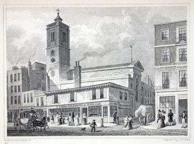 「ロンドンと19世紀の環境」パブのバックチャーチにある聖ディオニス教会。 Jones und Co.、1827-1829 作： Thomas Hosmer Shepherd