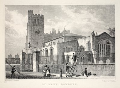 ランベスのセントメアリー教会、「ロンドンと19世紀の環境」パブから。 Jones und Co.、1827-1829 作： Thomas Hosmer Shepherd