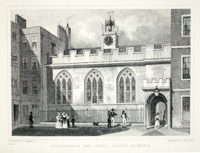 19世紀のパブにあるロンドン発のクリフォードズインとその周辺。 Jones und Co.、1827-1829 作： Thomas Hosmer Shepherd