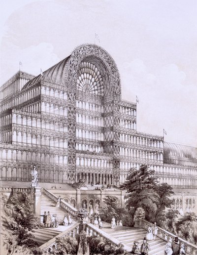 グレートトランセプトの正面、シデナムのクリスタルパレス、1851-55年 作： Thomas Hosmer Shepherd