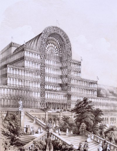 シデナムのクリスタル パレス、グレート トランセプトの正面、1854 年頃。 作： Thomas Hosmer Shepherd