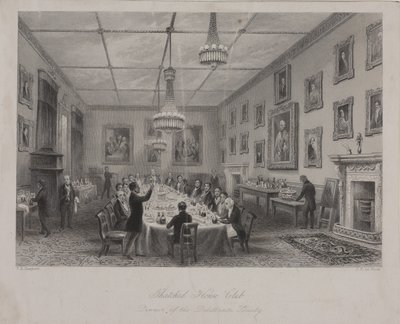 Dilettanti Societyのディナーミーティング、セントジェームスストリートのわらぶき屋根の居酒屋、1840年頃 作： Thomas Hosmer Shepherd