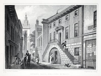 ロンドンのダイアーズホール、リトルエルボーレーンは、19世紀のパブにあります。 Jones und Co.、1827-1829 作： Thomas Hosmer Shepherd