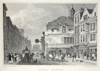 「ロンドンとその19世紀の近郊」パブからのフリートストリート。 Jones und Co.、1827-1829 作： Thomas Hosmer Shepherd