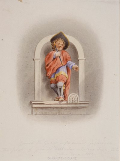 ジェラルド ザ ジャイアント、ジェラルド ホール、ベーシング レーン、ロンドン、1852 年 作： Thomas Hosmer Shepherd