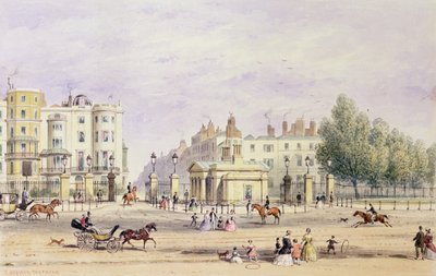 グロブナーゲートと新しいロッジ、1851年 作： Thomas Hosmer Shepherd