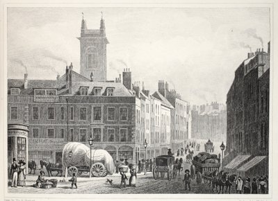 「ロンドンと19世紀の環境」パブのホルボーン橋、セントアンドリュー教会など。 Jones und Co.、1827-1829 作： Thomas Hosmer Shepherd
