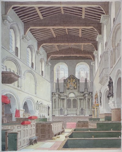 セント バーソロミュー ザ グレート教会の内観、スミスフィールド、ロンドン市、1821 年。 作： Thomas Hosmer Shepherd