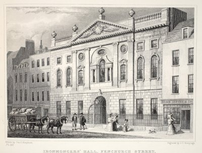 アイアンモンガーズホール、フェンチャーチストリート、「ロンドンと19世紀の環境」パブから。 Jones und Co.、1827-1829 作： Thomas Hosmer Shepherd