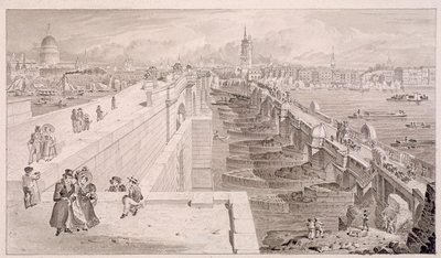 ロンドン橋の古いものと新しいもの、ロンドン、1831 作： Thomas Hosmer Shepherd