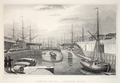 「ロンドンとそれは19世紀の近郊」パブから西を向いたロンドンドック。 Jones und Co.、1827-1829 作： Thomas Hosmer Shepherd