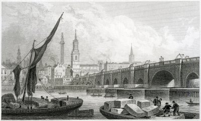 1829年サザークからのオールドロンドンブリッジ 作： Thomas Hosmer Shepherd