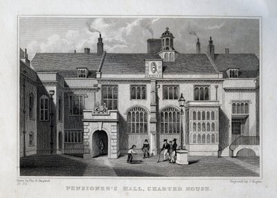 ペンションホール、チャーターハウス、ジョンロジャースの彫刻、1830年 作： Thomas Hosmer Shepherd