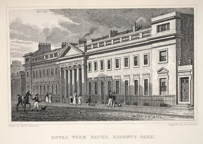 ロイヤルヨークバス、リージェンツパーク、「ロンドンと19世紀の環境」パブから。 Jones und Co.、1827-1829 作： Thomas Hosmer Shepherd