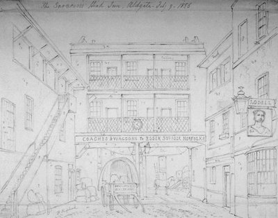 サラセンズ ヘッド イン、アルドゲート、ロンドン、1856 作： Thomas Hosmer Shepherd