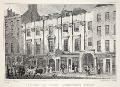 Shaftesbury House、Aldersgate Street、「ロンドンと19世紀の環境」パブから。 Jones und Co.、1827-1829 作： Thomas Hosmer Shepherd
