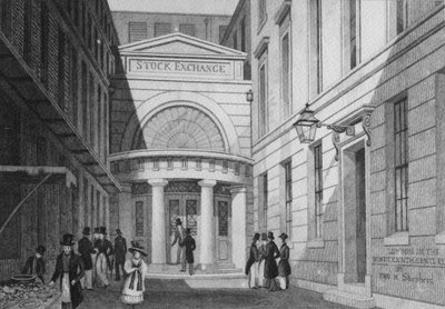 証券取引所、ロンドン、メトロポリタンの改善から。または19世紀のロンドン」、1828年頃 作： Thomas Hosmer Shepherd