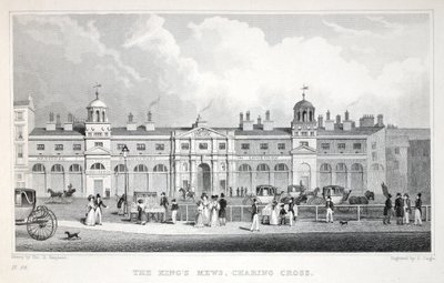 キングスミューズ、チャリングクロス、ロンドン発、19世紀のパブにある周辺。 Jones und Co.、1827-1829 作： Thomas Hosmer Shepherd