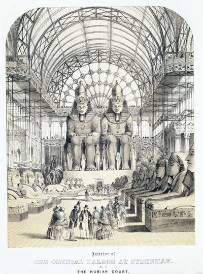 シデナムのクリスタルパレスにあるヌビアンコート、1851-1855年頃（アクアチント） 作： Thomas Hosmer Shepherd