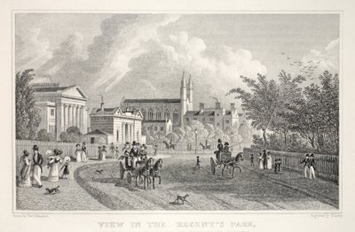 「ロンドンと19世紀の環境」パブからリージェンツパークを見る。 Jones und Co.、1827-1829 作： Thomas Hosmer Shepherd