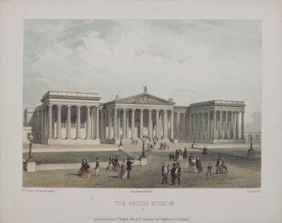 大英博物館の眺め、訪問者が外を歩く、1854年 作： Thomas Hosmer Shepherd