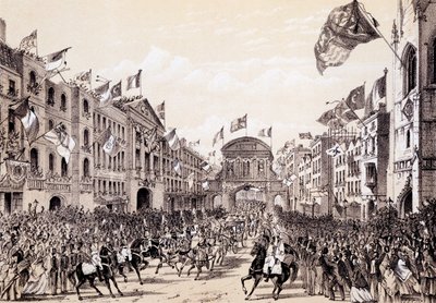 1855年4月19日、ナポレオン3世とエウジェニー女王の街訪問 作： Thomas Hosmer Shepherd