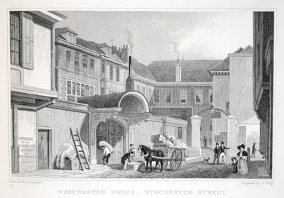 ウィンチェスターハウス、ウィンチェスターストリート、「ロンドンと19世紀の環境」パブから。 Jones und Co.、1827-1829 作： Thomas Hosmer Shepherd