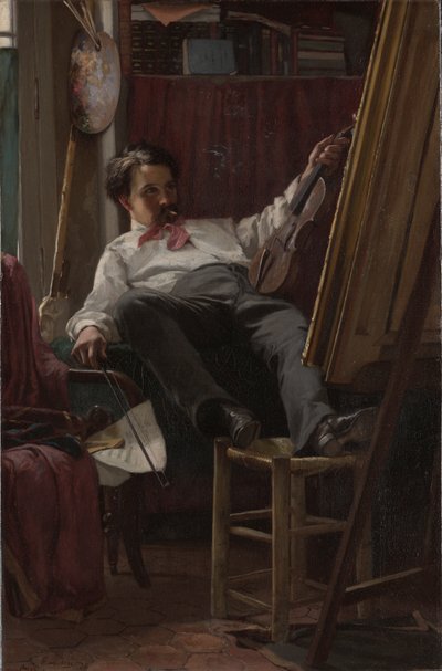 アトリエでのアーティストの自画像 作： Thomas Hovenden