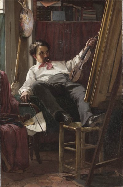 アトリエでのアーティストの自画像 作： Thomas Hovenden