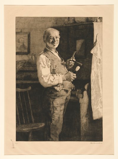 無題 [髭剃りの準備中の男性] 作： Thomas Hovenden