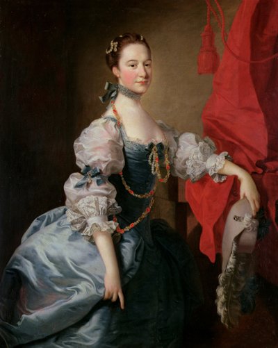 青いドレスの女性の肖像画 作： Thomas Hudson