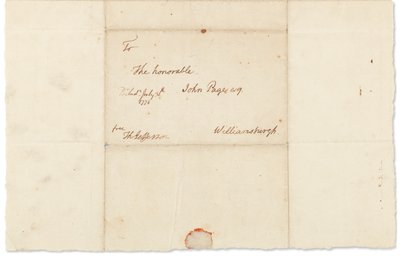 1776年7月30日、フィラデルフィアのジョンページへの直筆の手紙（紙にペンとインク） 作： Thomas Jefferson