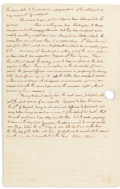 1776年7月30日、フィラデルフィアのジョンペイジへの直筆の手紙 作： Thomas Jefferson