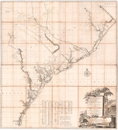 デ・ブラームによるサウスカロライナ州とジョージア州の一部の地図 作： Thomas Jefferys