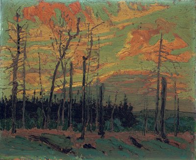 日没時の焼かれた土地、1915 作： Tom Thomson