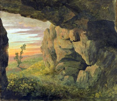 ポルタ・ピアのない聖アニェーゼ近くの洞窟（油彩・紙） 作： Thomas Jones