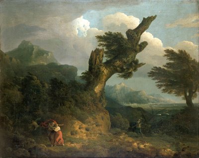 嵐」-プロスペロー、ミランダ、カリバンが難破したフェルディナンドをスパイする（1778年 作： Thomas Jones