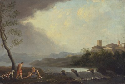 Kuvitteellinen italialainen maisema klassisilla hahmoilla ja vesiputouksella 作： Thomas Jones