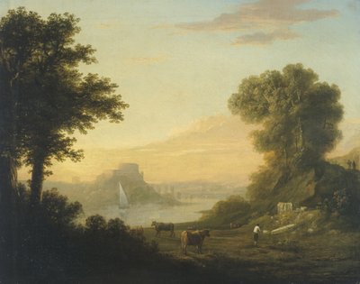 川のある古典的な風景 作： Thomas Jones