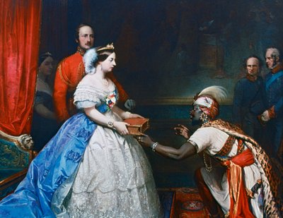 ビクトリア女王、ウィンザーc1861の聴衆室で聖書を発表 作： Thomas Jones Barker