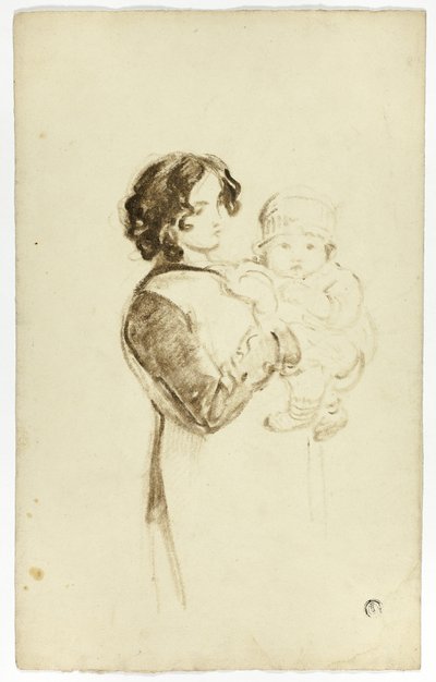 若い女性, 保有物, 赤ん坊 作： Thomas Jones Barker