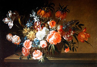 薔薇とカーネーションとチューリップの静物画（油彩・キャンバス） 作： Thomas Keyse