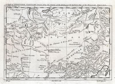 イエズス会の調査とキリロー氏のロシア帝国地図から作成した西韃靼の地図。 作： トーマス・キチン