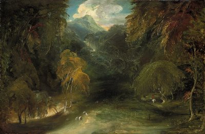ソープクラウドに向かって見ているダブデールの眺め（紙に油彩、帆布の上に置いた） 作： Thomas Lawrence