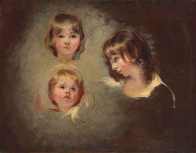 エミリア・メアリー、ジュリアナ、マリア・ブーシェレットの頭の研究（キャンバスに油彩） 作： Thomas Lawrence