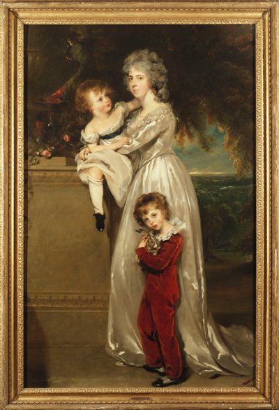 彼女の2人の子供と白いドレスを着て、全身を立っているアネスリー夫人の肖像 作： Thomas Lawrence
