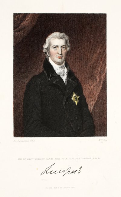 右名誉ロバートバンクスジェンキンソン、リバプール伯爵、KG und C.、パブ。 1830年（手描きの彫刻） 作： Thomas Lawrence
