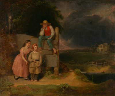 嵐の中の子供たち、カリフォルニア州。 1830年。 作： Thomas Le Clear