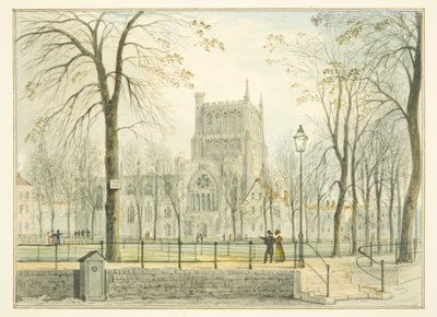 ブリストル大聖堂とカレッジ・グリーン（水彩・紙 作： Thomas Leeson the Elder Rowbotham